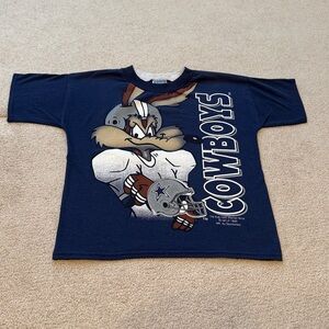 Vintage 1995 Warner Bros. NFLP Dallas Cowboys Looney Tunes Graphic Tee Youth 12
